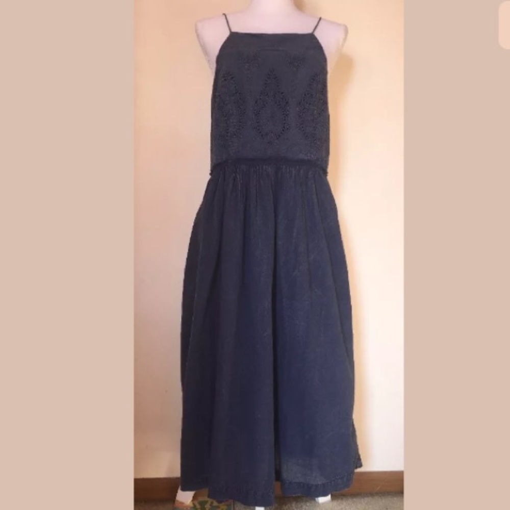 Lucky Brand Schiffly Bib Blue Dress Size Large